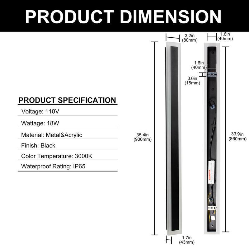 YANSUN 1-Luz Negra Moderna LED Integrada Lámpara de pared exterior a prueba de agua luz de porche Linterna de pared para jardín - H-WL035