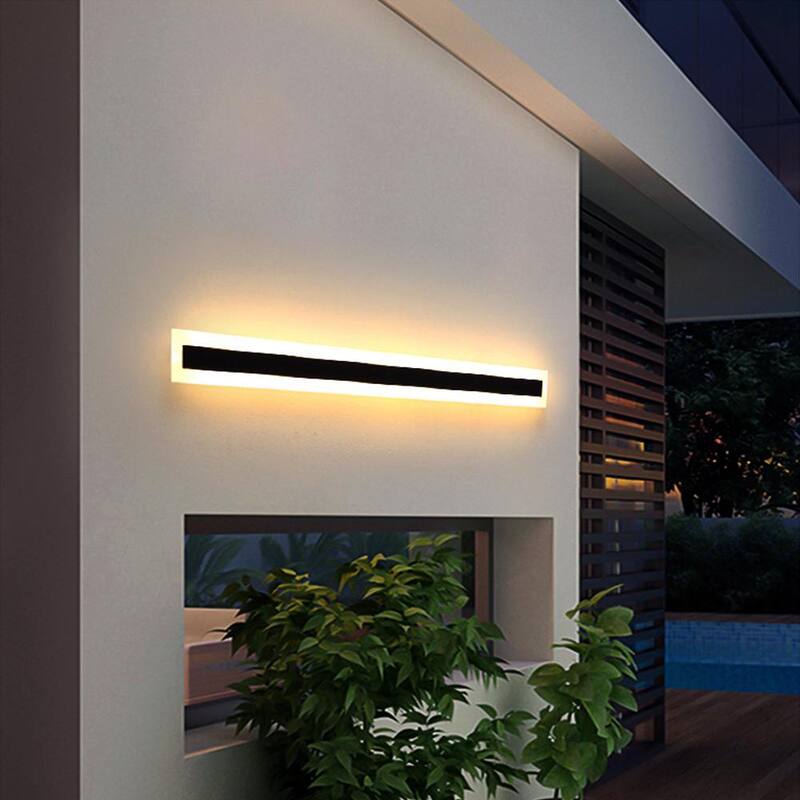 YANSUN 1-Luz Negra Moderna LED Integrada Lámpara de pared exterior a prueba de agua luz de porche Linterna de pared para jardín - H-WL035