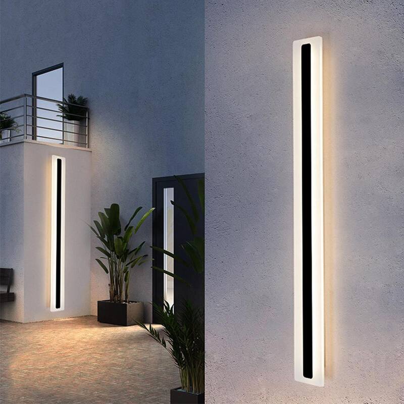 YANSUN 1-Luz Negra Moderna LED Integrada Lámpara de pared exterior a prueba de agua luz de porche Linterna de pared para jardín - H-WL035