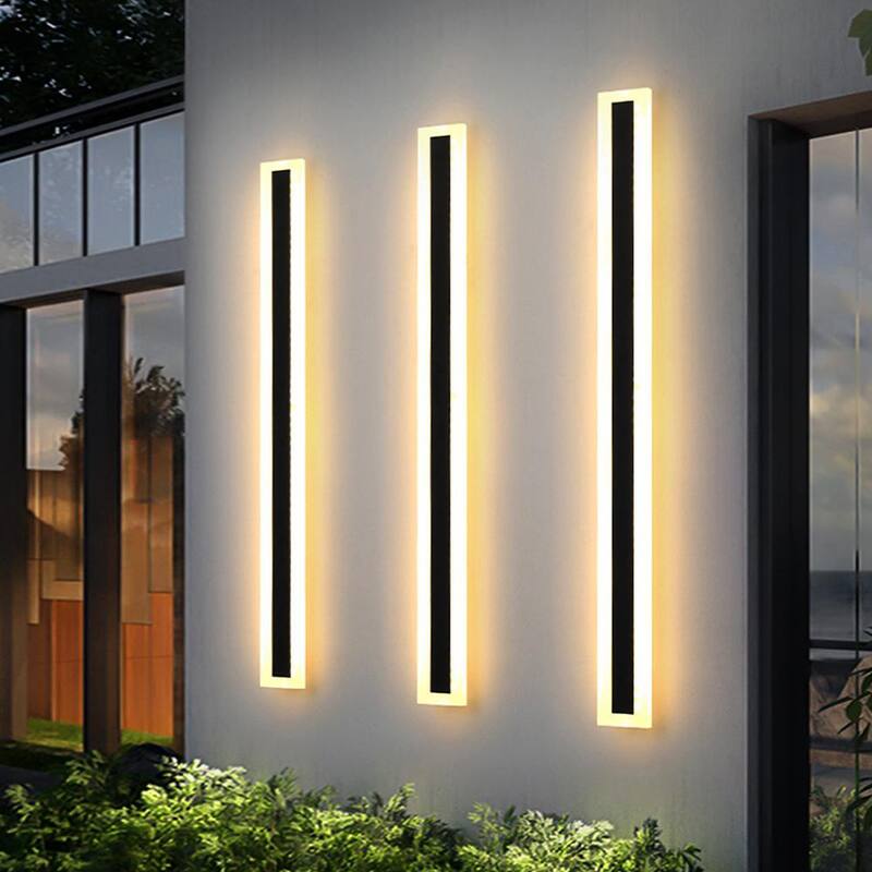 YANSUN 1-Luz Negra Moderna LED Integrada Lámpara de pared exterior a prueba de agua luz de porche Linterna de pared para jardín - H-WL035