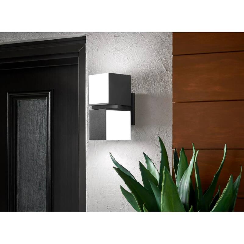 Colección de decoración para el hogar Keating, Lámpara de pared exterior LED de 2 luces en color gris oscuro con pantalla de PC opalina - 5193805118