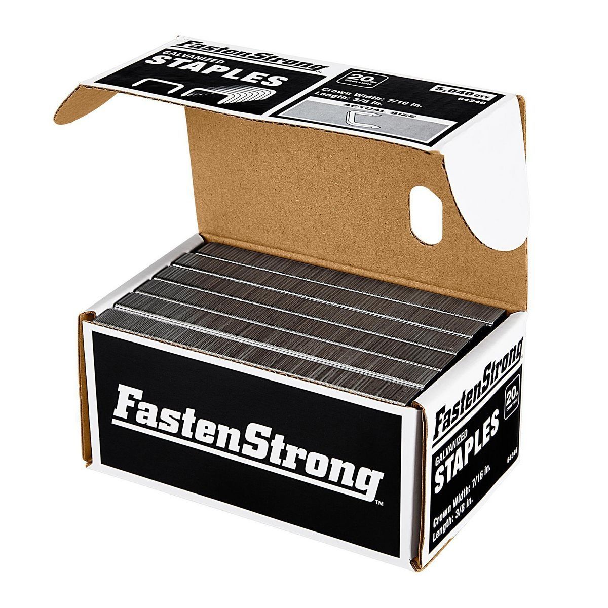 Grapas galvanizadas de 3/8 pulgadas x 7/16 pulgadas de corona 20 GA Fastenstrong, 5040 piezas - 57380