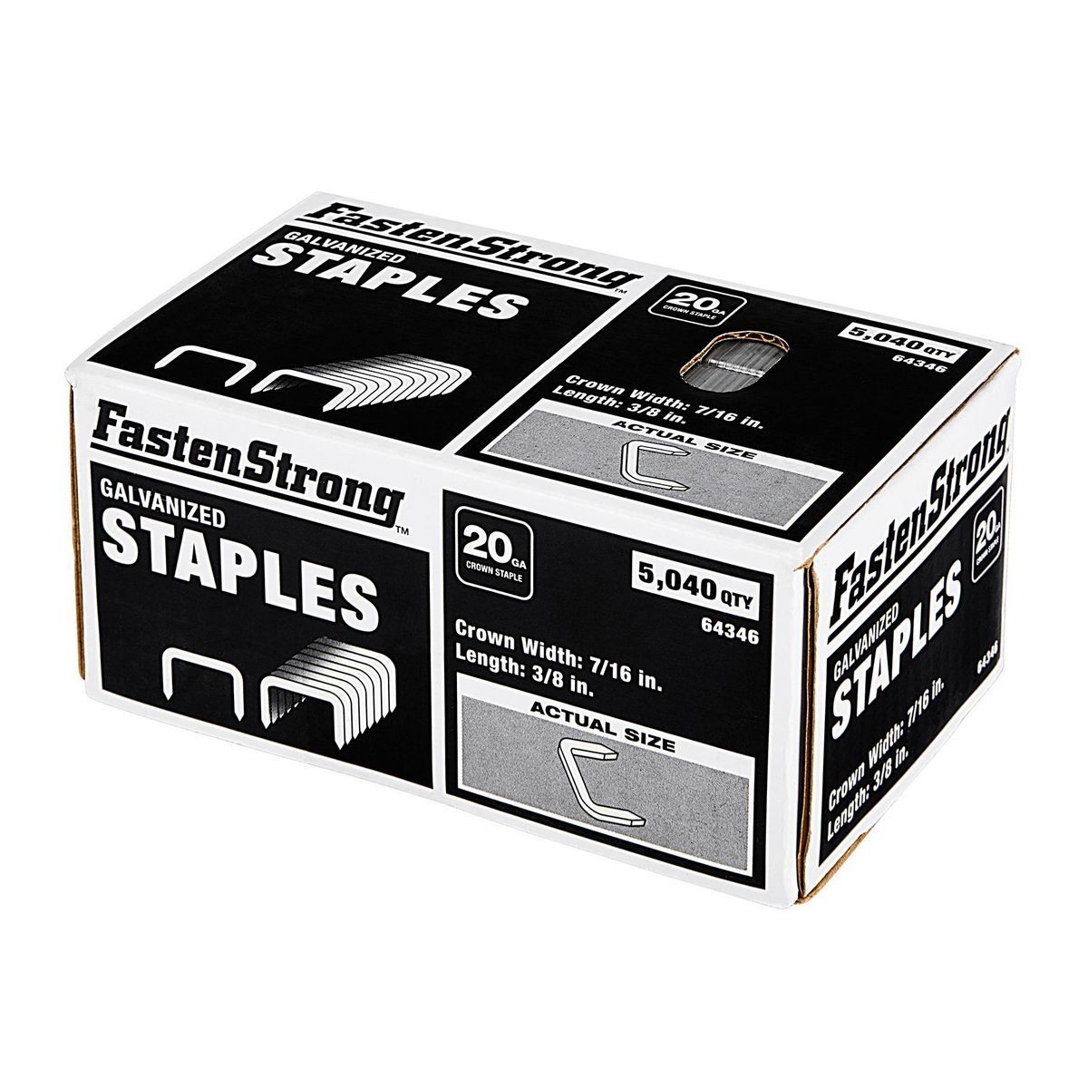 Grapas galvanizadas de 3/8 pulgadas x 7/16 pulgadas de corona 20 GA Fastenstrong, 5040 piezas - 57380