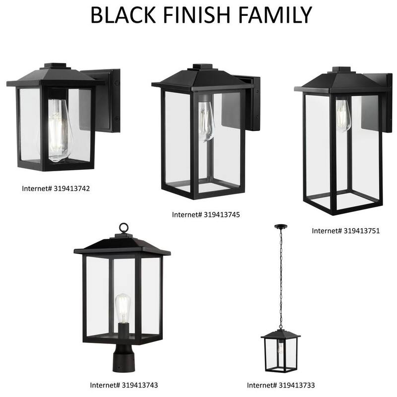 Marca privada sin marca 1-Luz, 18 pulgadas. Linterna de pared al aire libre clásica de alambre duro en negro con vidrio transparente - W2235-31