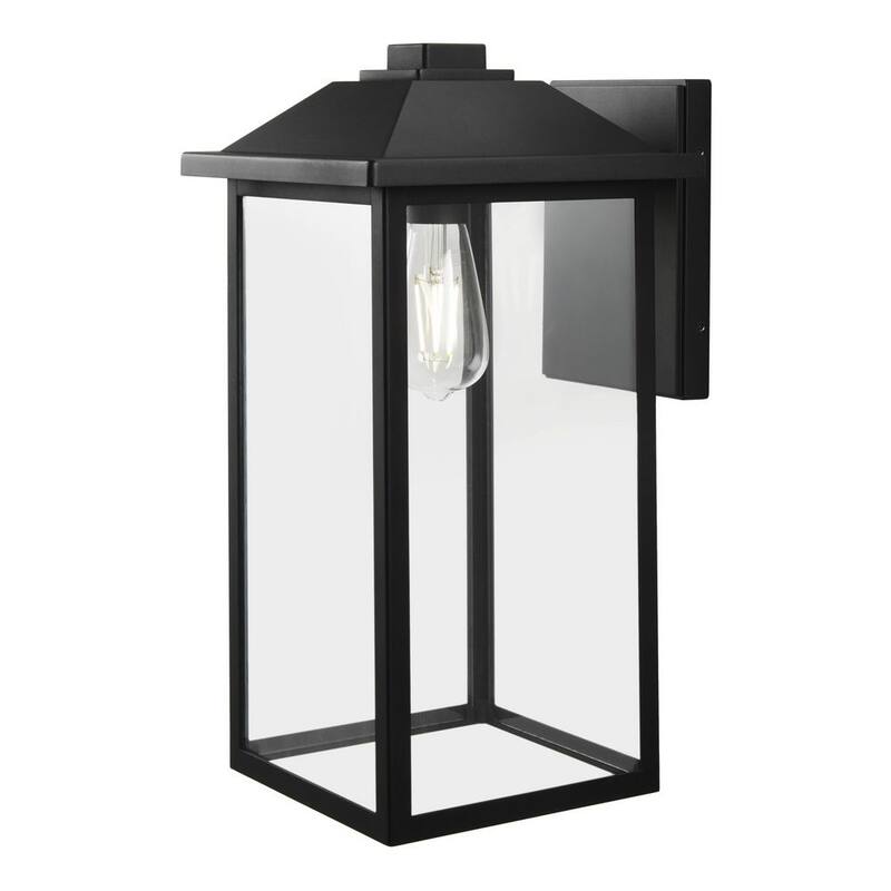Marca privada sin marca 1-Luz, 18 pulgadas. Linterna de pared al aire libre clásica de alambre duro en negro con vidrio transparente - W2235-31