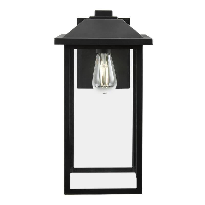 Marca privada sin marca 1-Luz, 18 pulgadas. Linterna de pared al aire libre clásica de alambre duro en negro con vidrio transparente - W2235-31