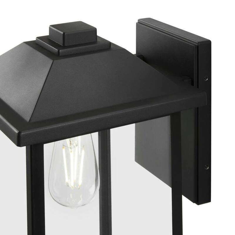 Marca privada sin marca 1-Luz, 18 pulgadas. Linterna de pared al aire libre clásica de alambre duro en negro con vidrio transparente - W2235-31