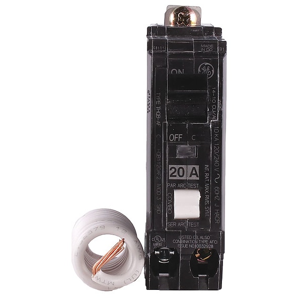 Ge Molded Case Circuit Breaker, THQL Series, 20A, 1 Pole, 120/240V AC, 10kA at 120/240V AC - THQL1120AF2