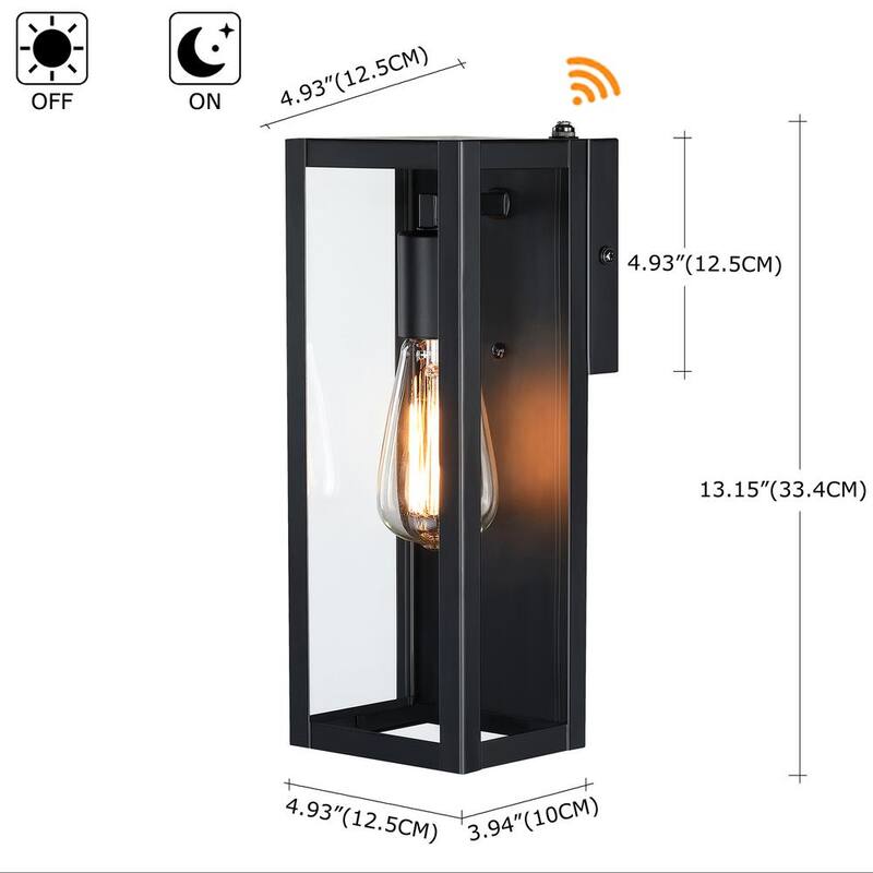 Luz de pared con sensor de atardecer a amanecer de exterior Hukoro Cali de 1 luz con acabado negro mate y pantalla de vidrio transparente (paquete de 4) - 4F85504-BK-S