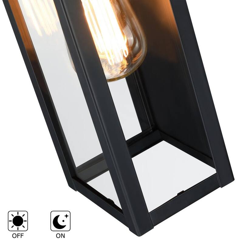 Luz de pared con sensor de atardecer a amanecer de exterior Hukoro Cali de 1 luz con acabado negro mate y pantalla de vidrio transparente (paquete de 4) - 4F85504-BK-S