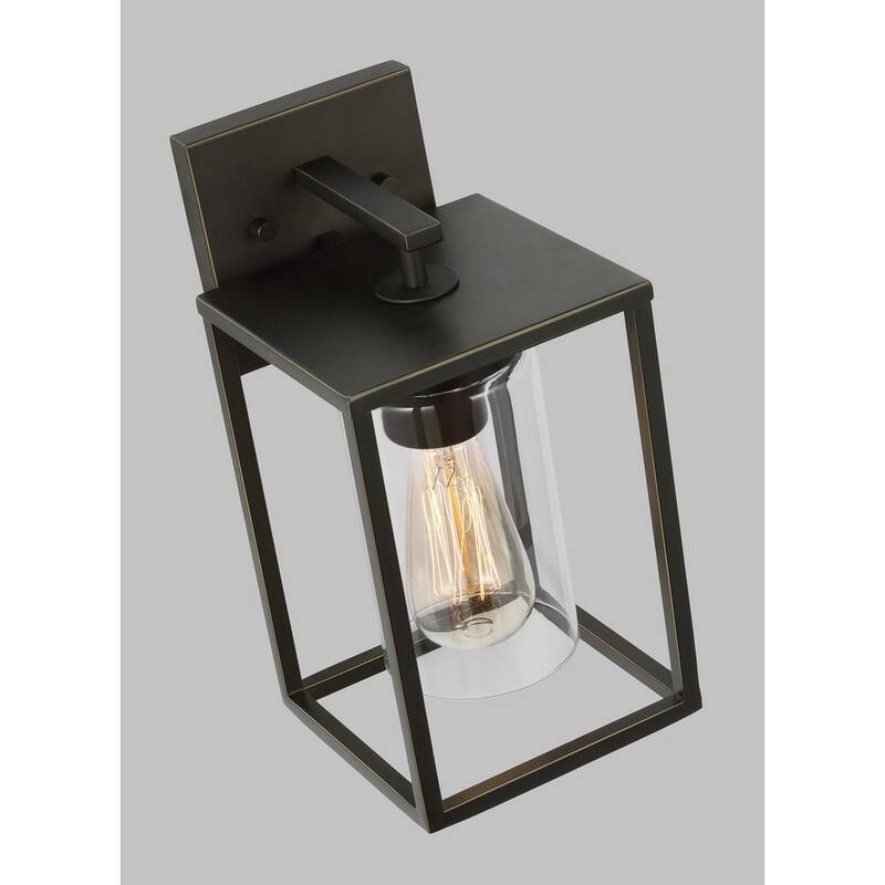 Generación de Iluminación Vado Small 1-Light Antique Bronze Linterna de Pared Exterior Cableada con Pantalla de Vidrio Transparente - 8531101-71