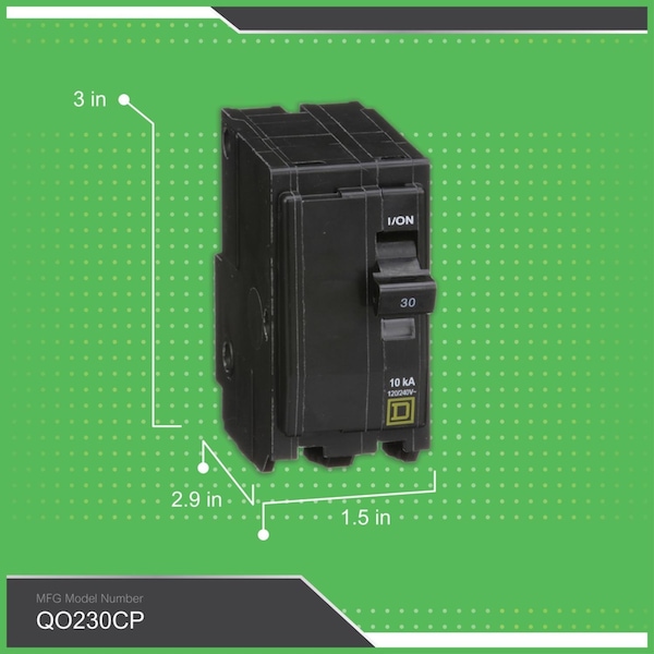 Square D Miniature Circuit Breaker, QO Series, 30A, 2 Pole, 120/240V AC, 10kA at 120/240V AC - QO230CP
