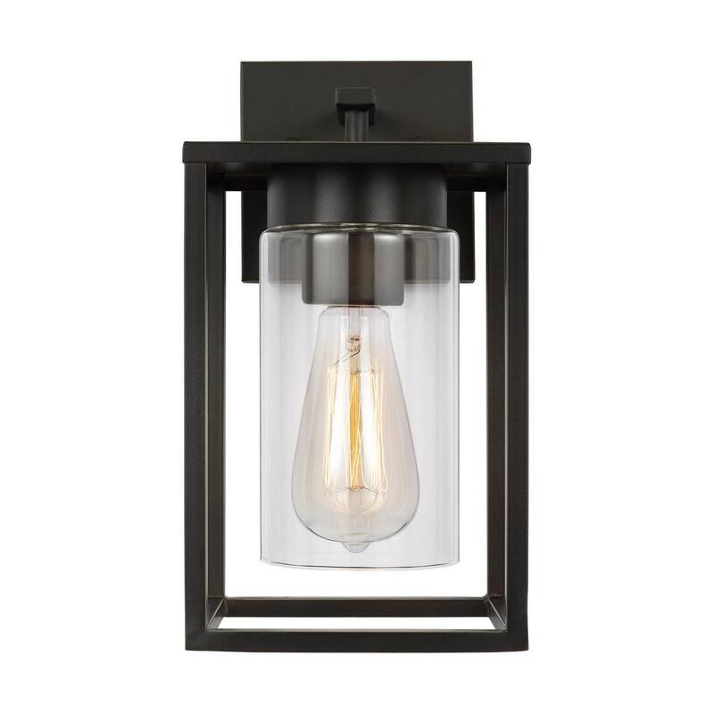 Generación de Iluminación Vado Small 1-Light Antique Bronze Linterna de Pared Exterior Cableada con Pantalla de Vidrio Transparente - 8531101-71