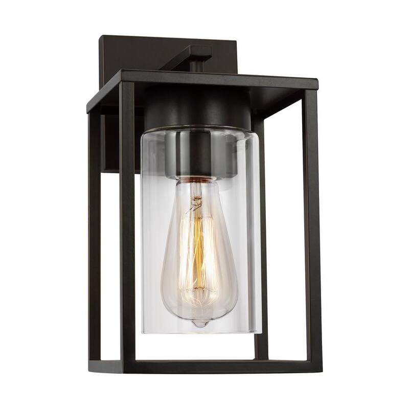 Generación de Iluminación Vado Small 1-Light Antique Bronze Linterna de Pared Exterior Cableada con Pantalla de Vidrio Transparente - 8531101-71
