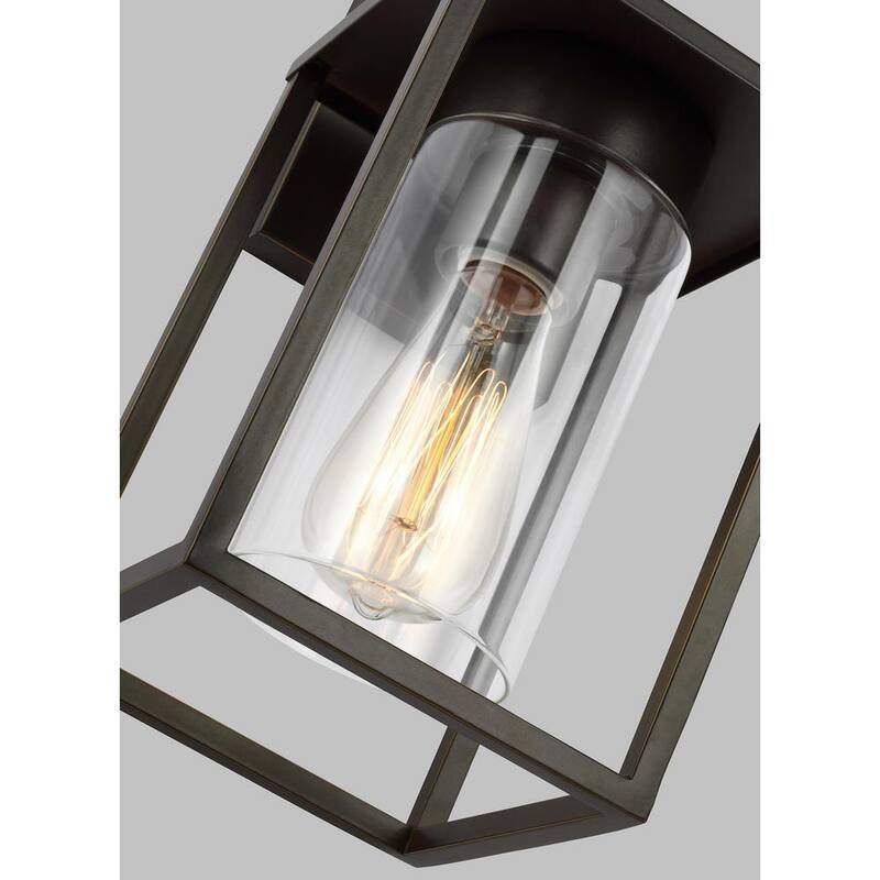 Generación de Iluminación Vado Small 1-Light Antique Bronze Linterna de Pared Exterior Cableada con Pantalla de Vidrio Transparente - 8531101-71