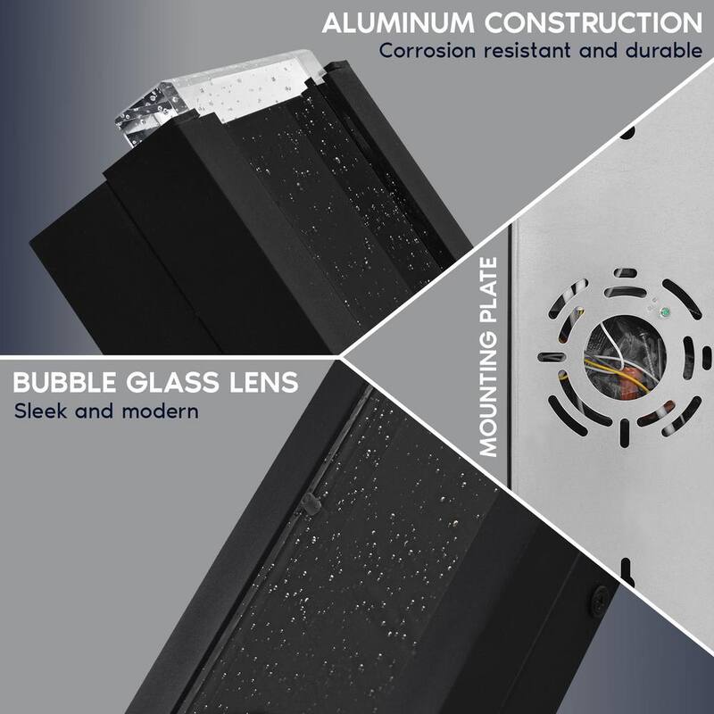 LUXRITE Lámpara de pared para exterior LED de 17 pulgadas en color negro con 3 opciones de temperatura de color (CCT) 3000K-5000K, vidrio de burbujas, 12 watts, certificación ETL, resistente al agua IP65 - LR40391-1PK