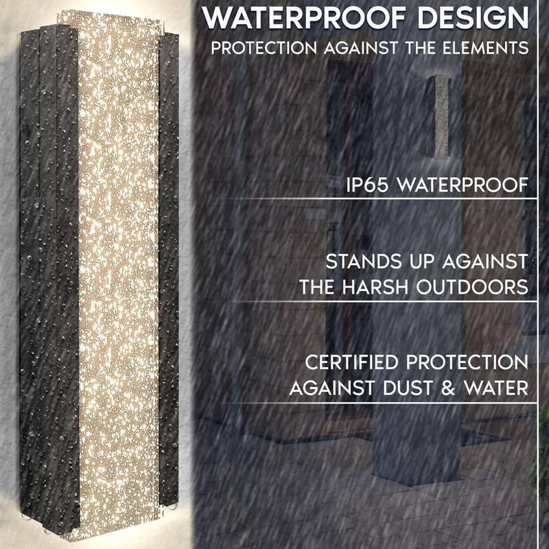 LUXRITE Lámpara de pared para exterior LED de 17 pulgadas en color negro con 3 opciones de temperatura de color (CCT) 3000K-5000K, vidrio de burbujas, 12 watts, certificación ETL, resistente al agua IP65 - LR40391-1PK