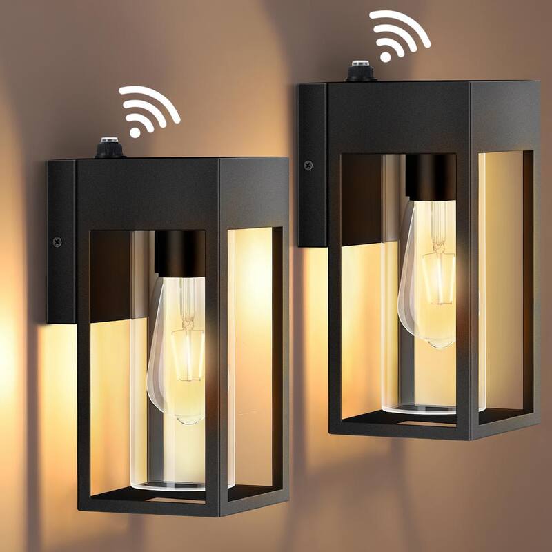 HKMGT 10.2 pulgadas Negro Anochecer al Amanecer Luces Modernas para Exteriores, Lámpara de Pared con Linterna Montada Dura y sin Bombillas Incluidas (paquete de 2) - BD05GGBK-2P