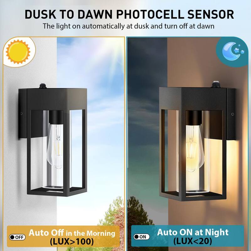 HKMGT 10.2 pulgadas Negro Anochecer al Amanecer Luces Modernas para Exteriores, Lámpara de Pared con Linterna Montada Dura y sin Bombillas Incluidas (paquete de 2) - BD05GGBK-2P