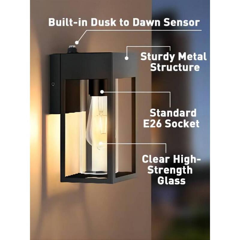 HKMGT 10.2 pulgadas Negro Anochecer al Amanecer Luces Modernas para Exteriores, Lámpara de Pared con Linterna Montada Dura y sin Bombillas Incluidas (paquete de 2) - BD05GGBK-2P
