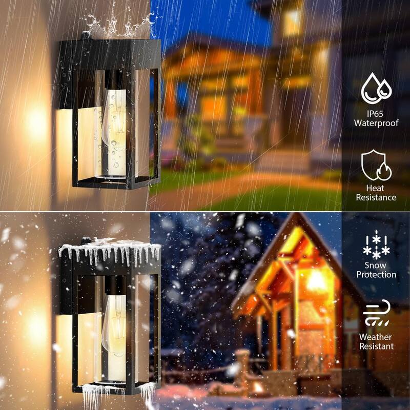 HKMGT 10.2 pulgadas Negro Anochecer al Amanecer Luces Modernas para Exteriores, Lámpara de Pared con Linterna Montada Dura y sin Bombillas Incluidas (paquete de 2) - BD05GGBK-2P