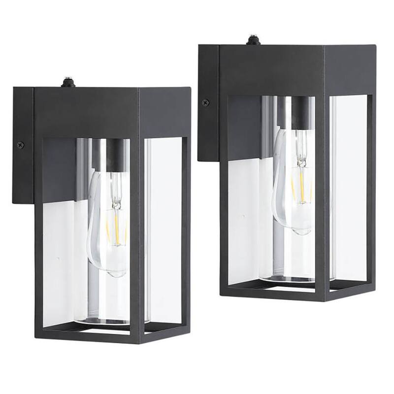 HKMGT 10.2 pulgadas Negro Anochecer al Amanecer Luces Modernas para Exteriores, Lámpara de Pared con Linterna Montada Dura y sin Bombillas Incluidas (paquete de 2) - BD05GGBK-2P