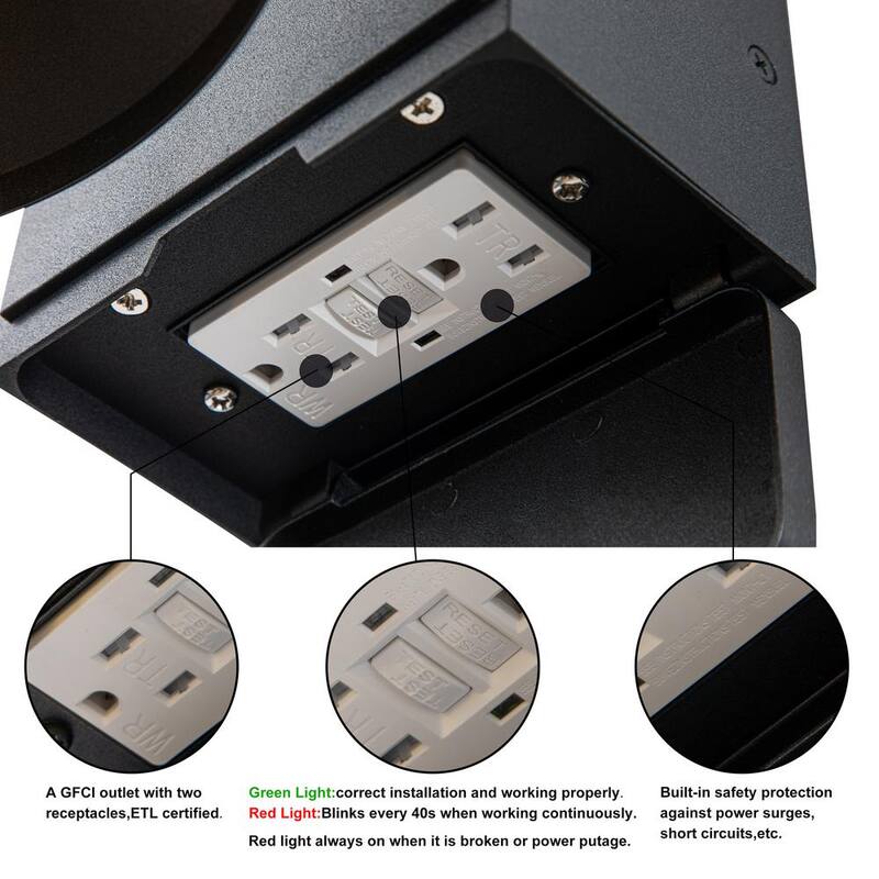 Laplusbelle 1 luz negra mate para exteriores con tomacorriente GFCI empotrado y aplique para granero 2-Pack - LA2286-2W