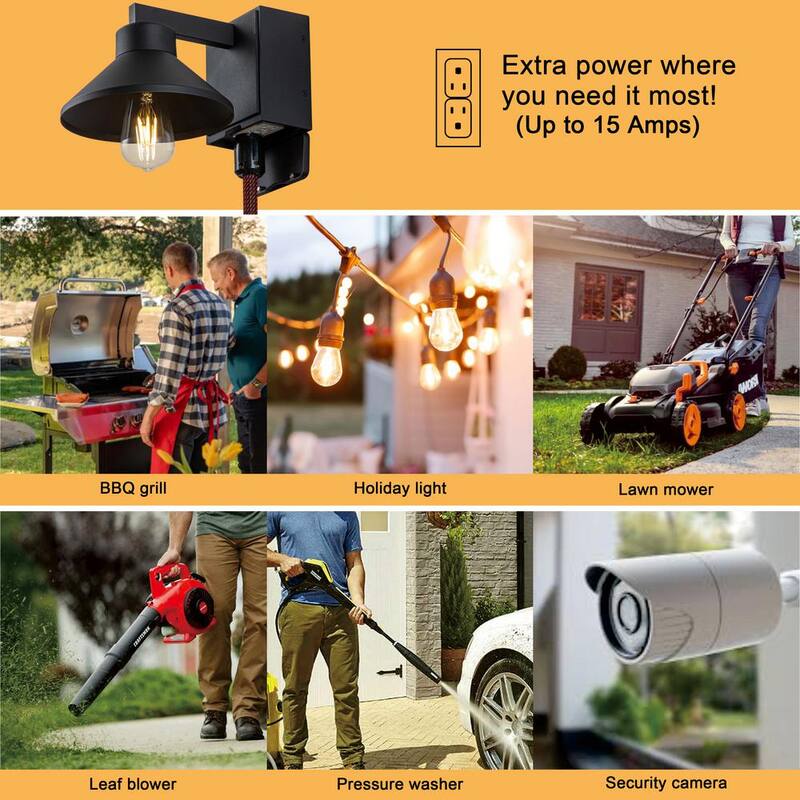 Laplusbelle 1 luz negra mate para exteriores con tomacorriente GFCI empotrado y aplique para granero 2-Pack - LA2286-2W
