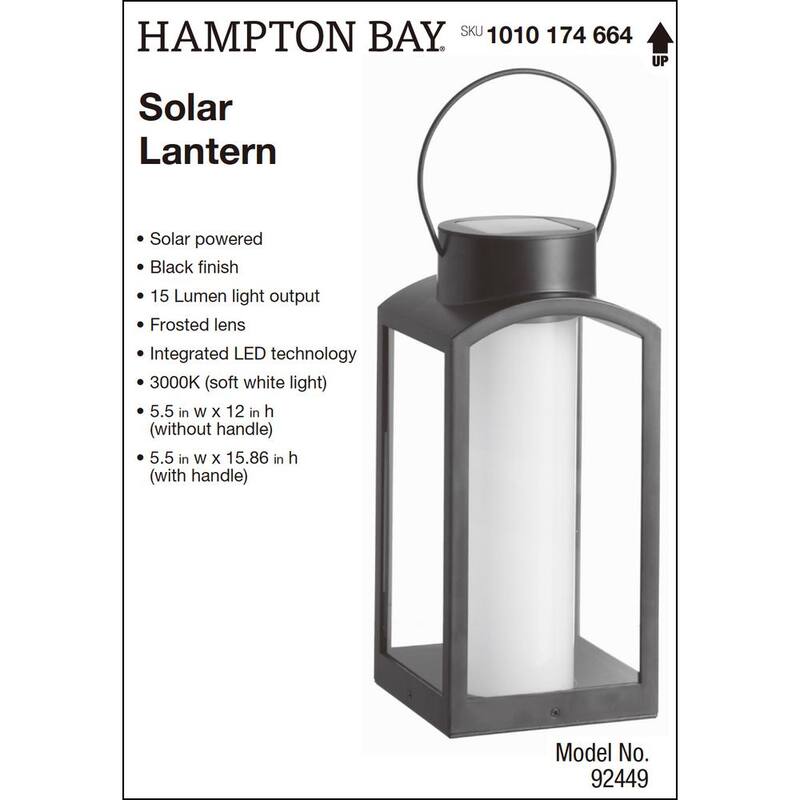 Linterna solar exterior integrada LED Hampton Bay Black de anochecer a amanecer - 92449