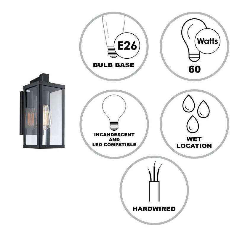 Bel Air Lighting Oxford 12.5 pulgadas 1 luz Aparato de luz para pared exterior moderno negro con cristal transparente - 40750 BK