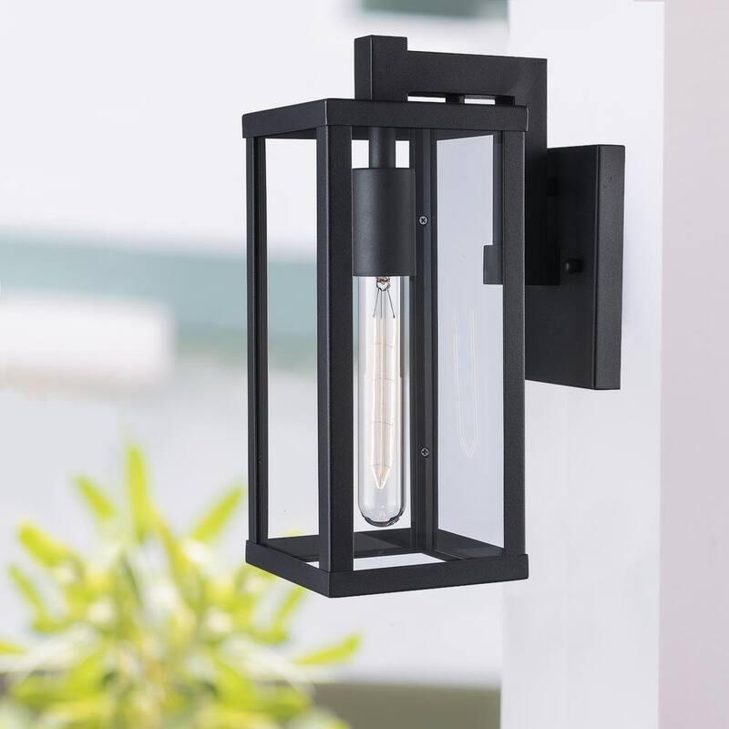 Bel Air Lighting Oxford 12.5 pulgadas 1 luz Aparato de luz para pared exterior moderno negro con cristal transparente - 40750 BK