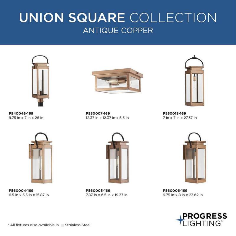 Lámpara de pared de exterior tipo Linterna de bronce antiguo y cobre de la serie Union Square de Progress Lighting de 6.5 pulgadas y 1 luz - P560004-169