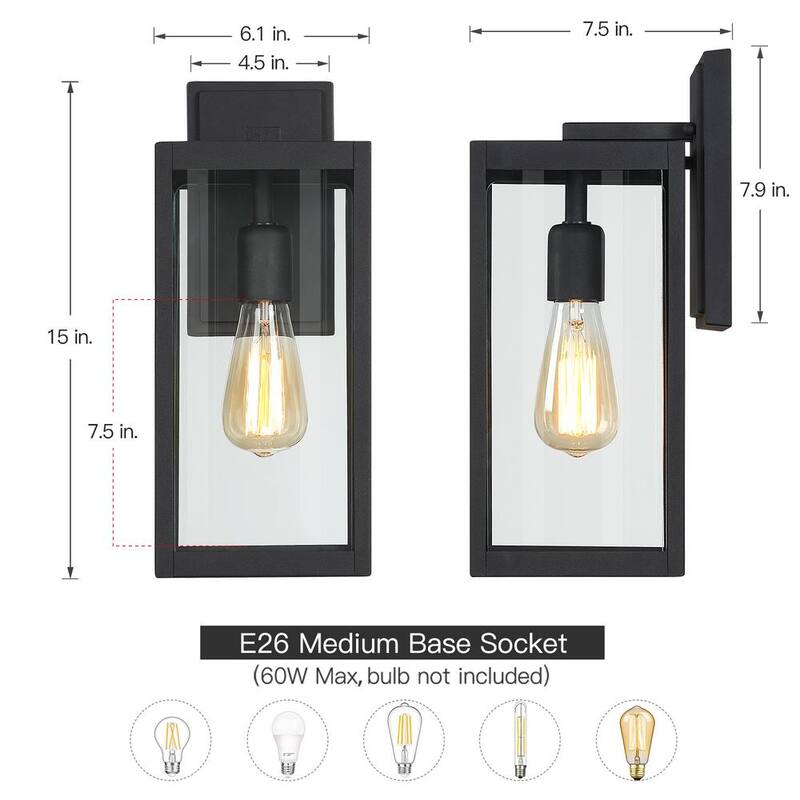 Lámpara de pared exterior moderna negra de 1 luz TRUE FINE sin energía solar con panel de vidrio transparente - 21518OT