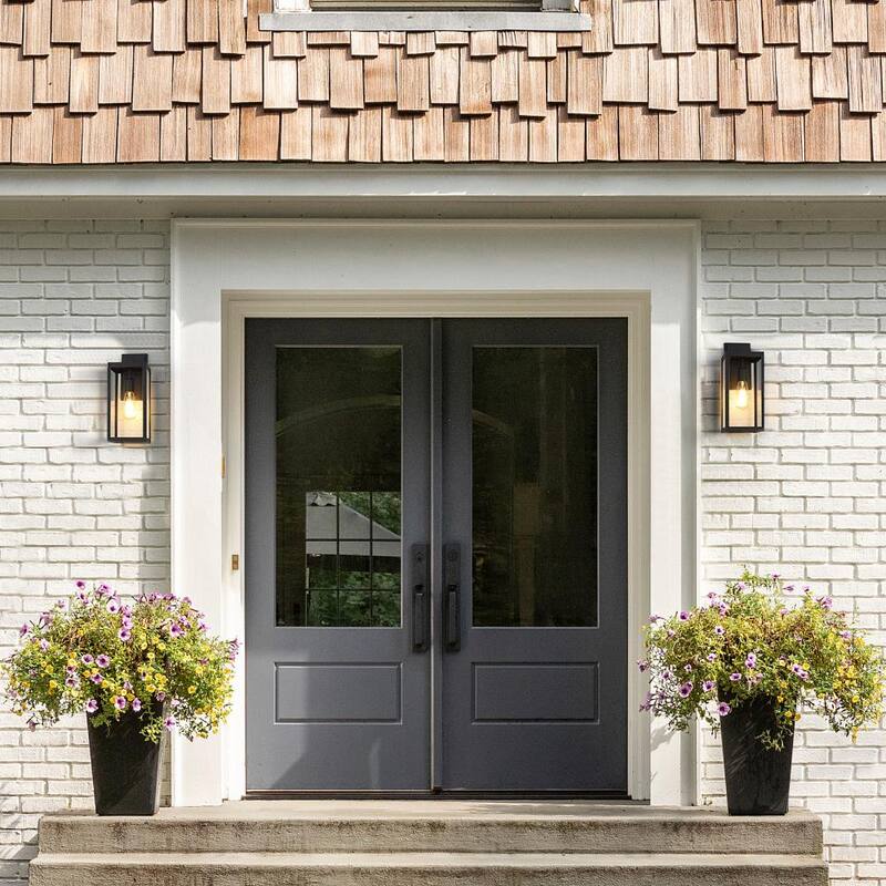 Lámpara de pared exterior moderna negra de 1 luz TRUE FINE sin energía solar con panel de vidrio transparente - 21518OT