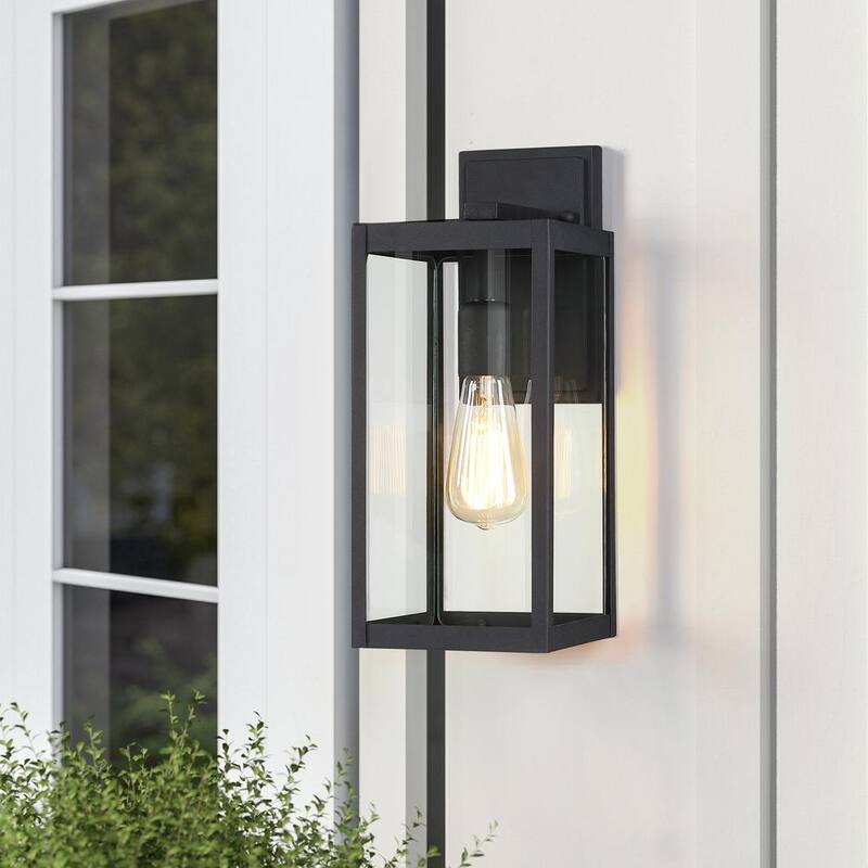 Lámpara de pared exterior moderna negra de 1 luz TRUE FINE sin energía solar con panel de vidrio transparente - 21518OT