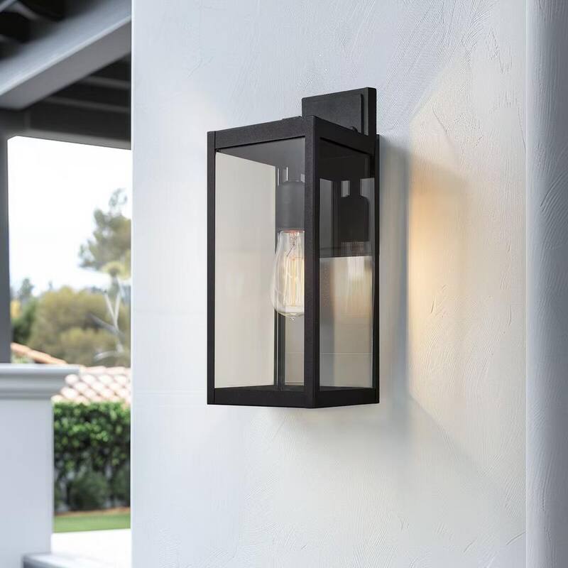 Lámpara de pared exterior moderna negra de 1 luz TRUE FINE sin energía solar con panel de vidrio transparente - 21518OT