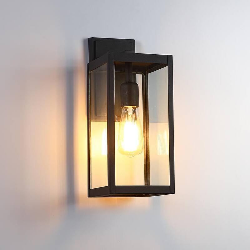 Lámpara de pared exterior moderna negra de 1 luz TRUE FINE sin energía solar con panel de vidrio transparente - 21518OT