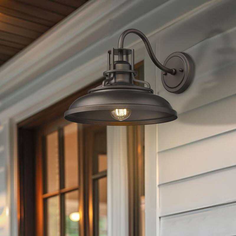 Lámpara de pared para granero al aire libre JAZAVA de 1 luz en bronce aceitado con cuello de ganso con cable duro - HD4FY15-1WDM