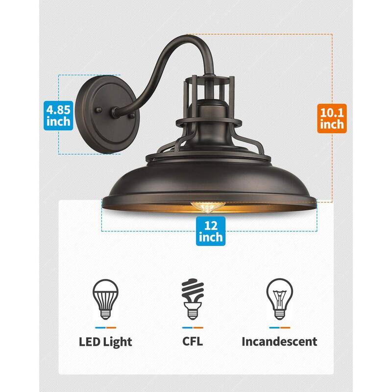 Lámpara de pared para granero al aire libre JAZAVA de 1 luz en bronce aceitado con cuello de ganso con cable duro - HD4FY15-1WDM
