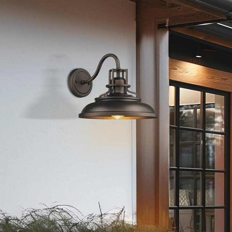 Lámpara de pared para granero al aire libre JAZAVA de 1 luz en bronce aceitado con cuello de ganso con cable duro - HD4FY15-1WDM