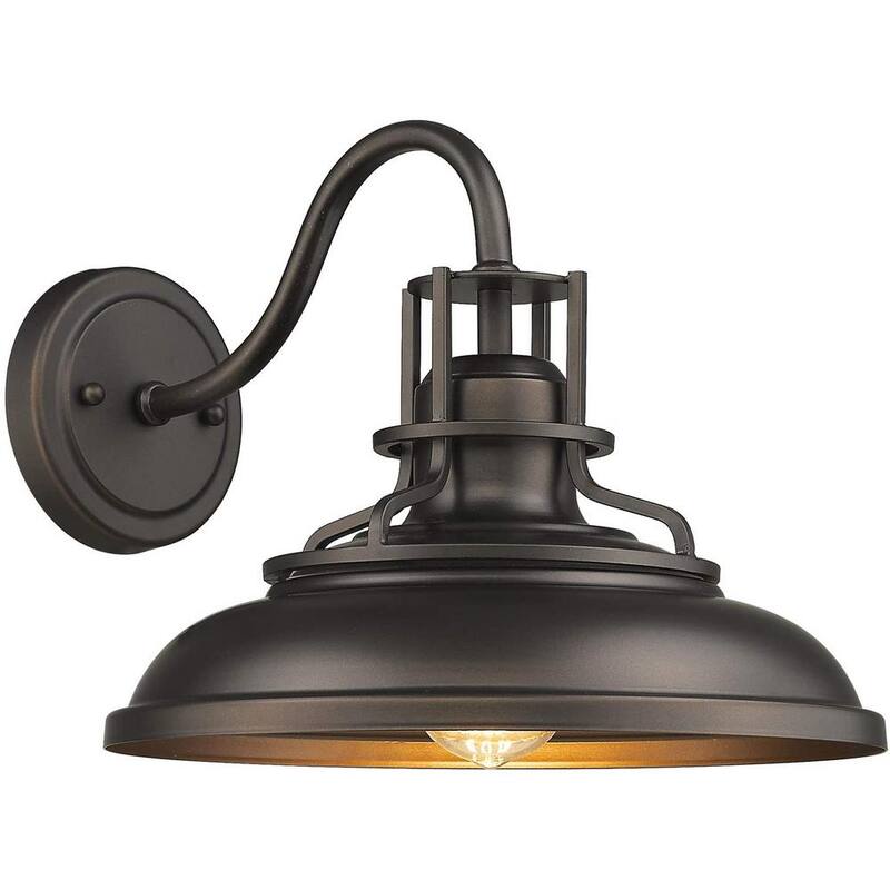 Lámpara de pared para granero al aire libre JAZAVA de 1 luz en bronce aceitado con cuello de ganso con cable duro - HD4FY15-1WDM