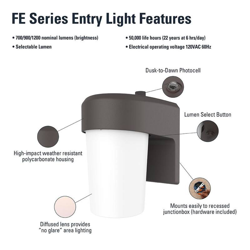 Lámpara de pared para exteriores HALO FE de 1 luz en bronce con LED y sensor de noche a amanecer - FE12S40FDB