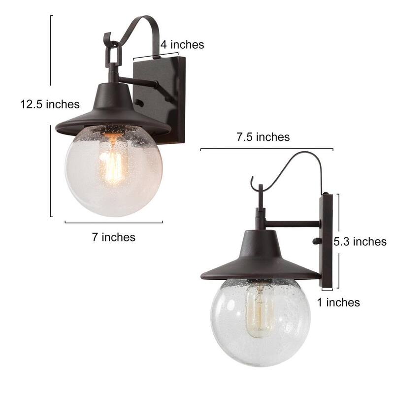 Lámpara de pared exterior LNC moderna en negro oxidado, rústica con diseño de copo de nieve de sombrero de nieve, con 1 foco y pantalla de vidrio sembrado en globo (paquete de 2) - MJIMEVHD150RDT7.