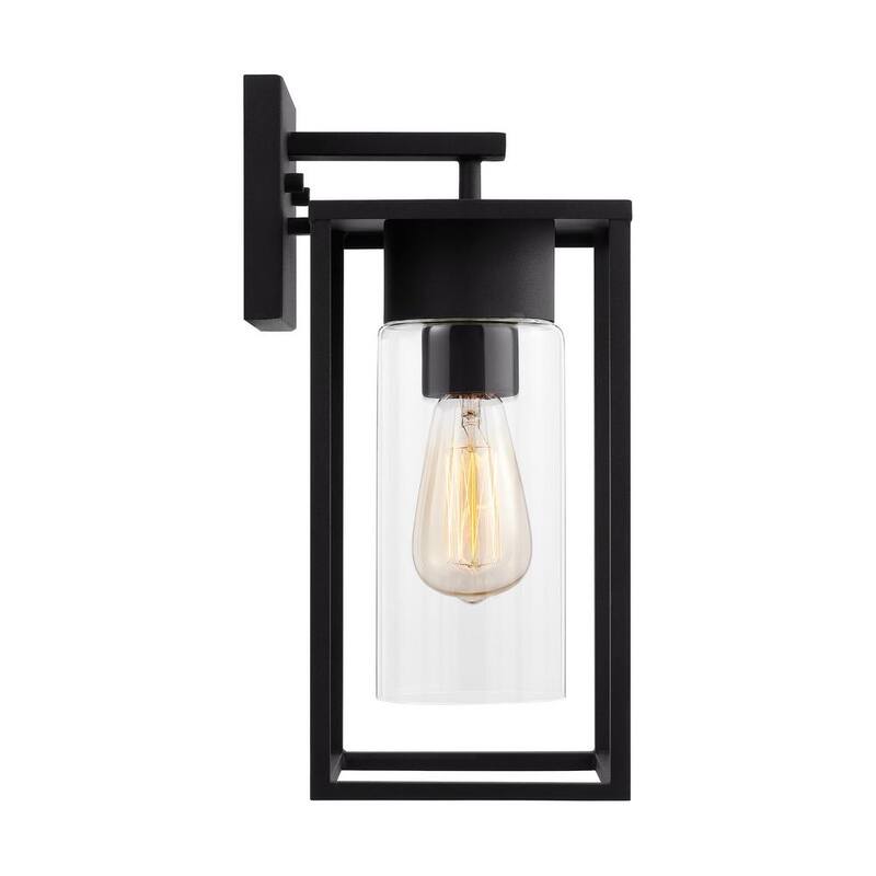Iluminación de generación Vado Mediana 1-Luz Linterna de Pared Exterior con Cableado Duro en Negro y Pantalla de Vidrio Transparente - 8631101-12