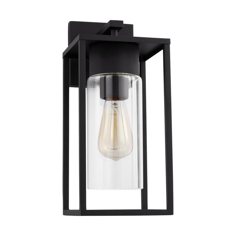 Iluminación de generación Vado Mediana 1-Luz Linterna de Pared Exterior con Cableado Duro en Negro y Pantalla de Vidrio Transparente - 8631101-12
