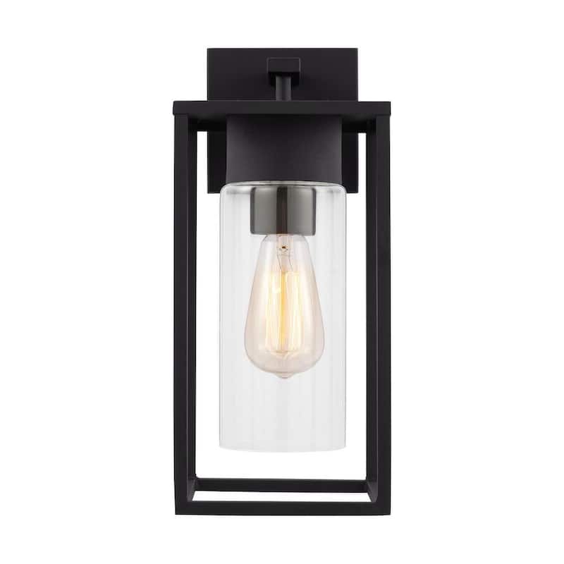 Iluminación de generación Vado Mediana 1-Luz Linterna de Pared Exterior con Cableado Duro en Negro y Pantalla de Vidrio Transparente - 8631101-12