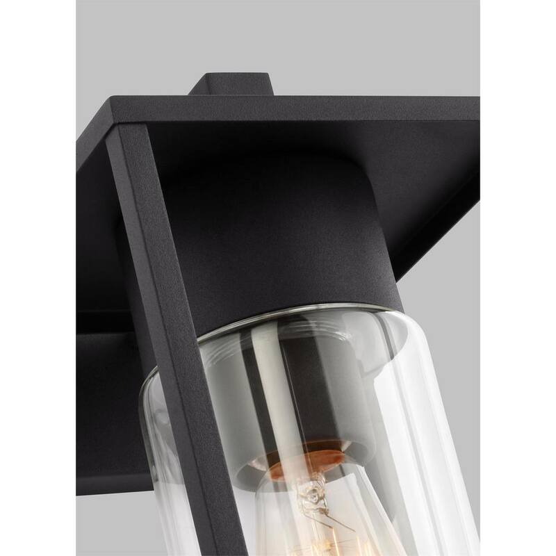 Iluminación de generación Vado Mediana 1-Luz Linterna de Pared Exterior con Cableado Duro en Negro y Pantalla de Vidrio Transparente - 8631101-12