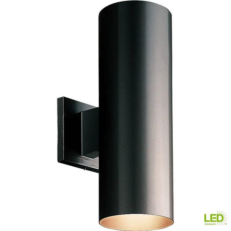 Colección de cilindros de iluminación Progress 5" Negro Linterna de pared LED moderna para exteriores hacia arriba y hacia abajo para entrada y cochera - P5675-31/30K