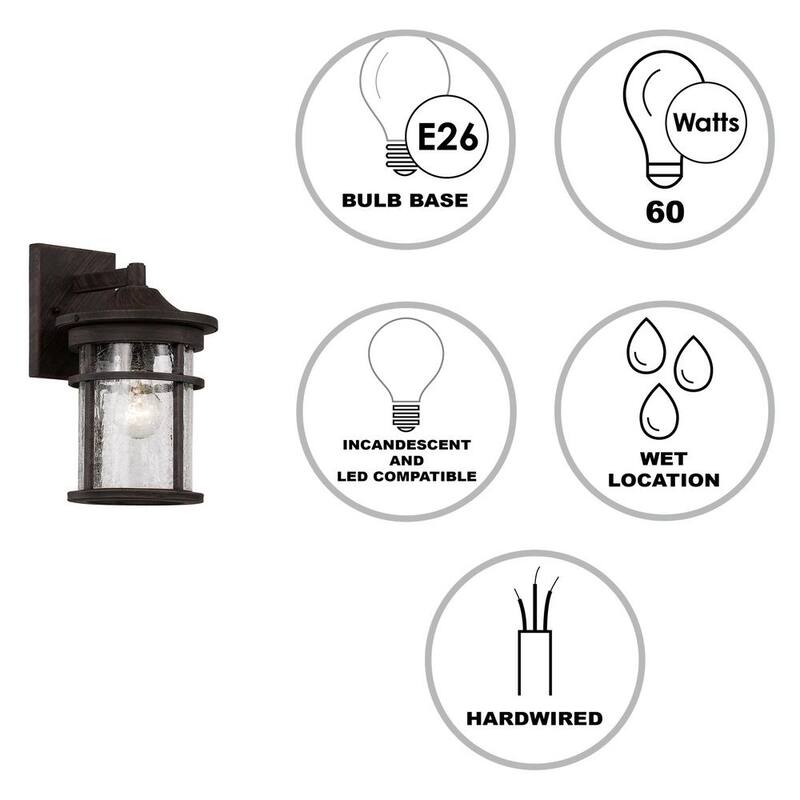 Lámpara de pared exterior con luz de un foco, de 11 in, para exteriores Bel Air Lighting Avalon con vidrio claro craquelado - 40380 RT