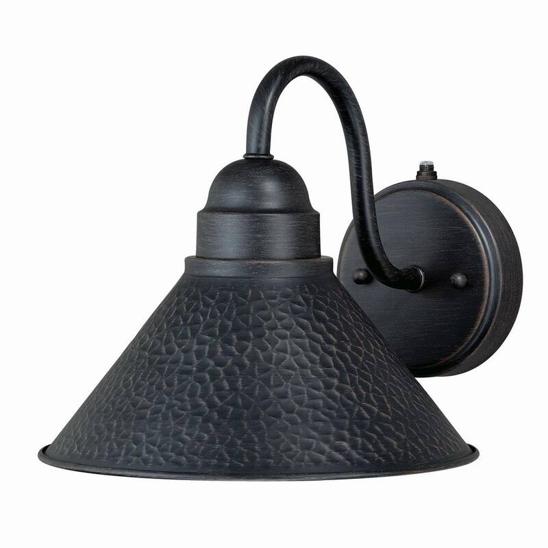 VAXCEL Outland Lámpara de pared exterior de faro de granero de granja en negro y dorado con luz de noche a amanecer de 1 luz - T0197